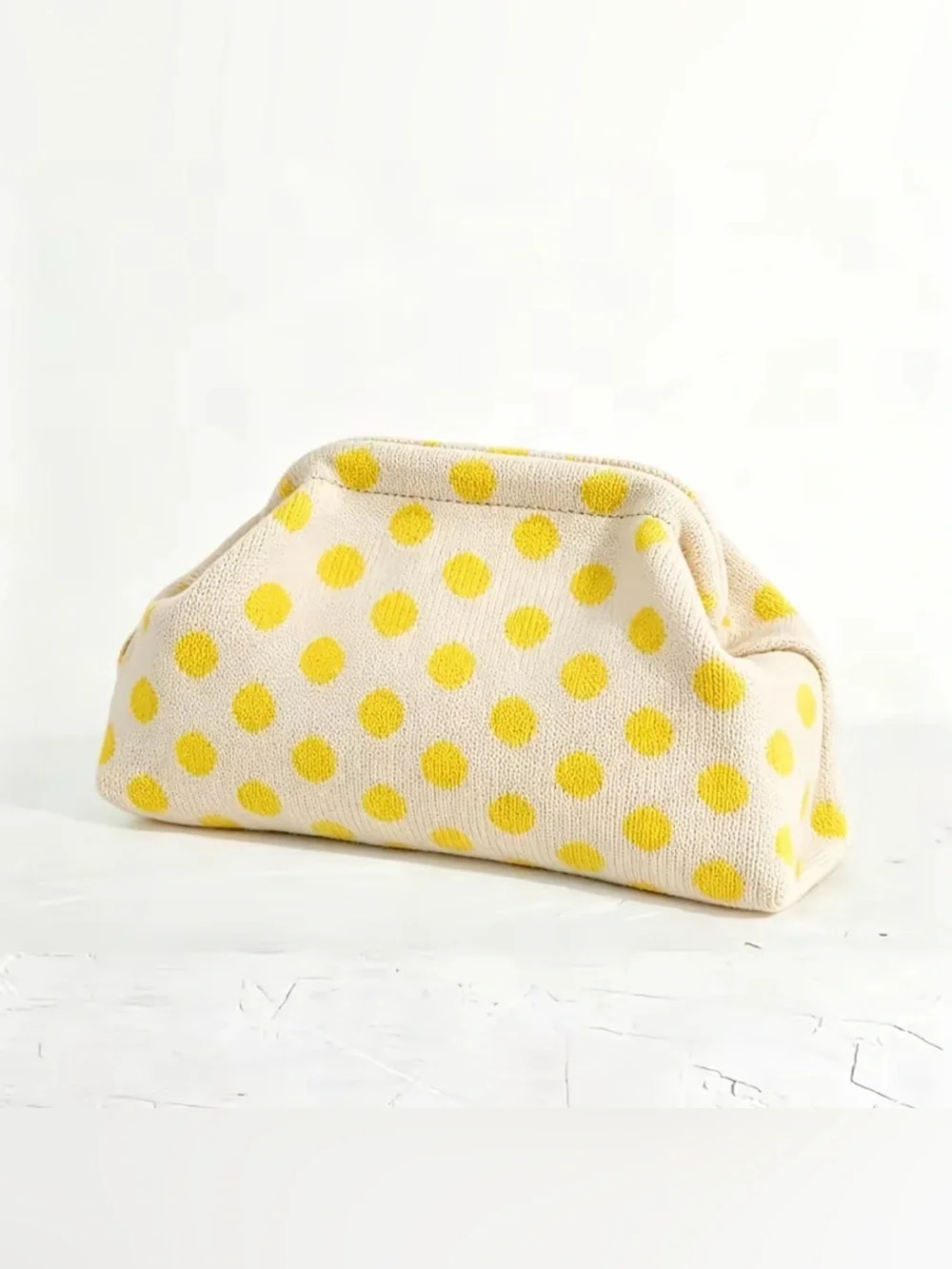 Yellow Polka Dot Canvas Clutch Bag - Unbranded